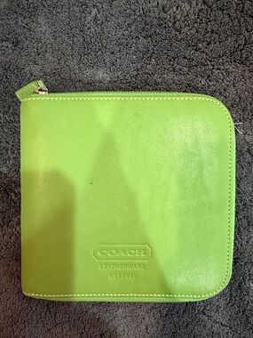 Coach Neon Green Leather Zip-Around Wallet